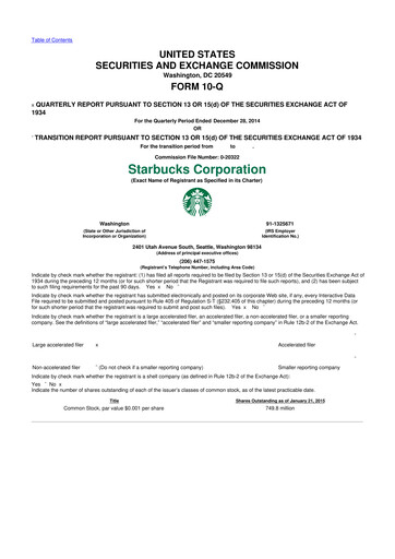 Thumbnail Starbucks 10-Q Quarterly Report FY2015 