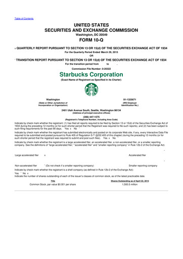 Thumbnail Starbucks 10-Q Quarterly Report FY2015 