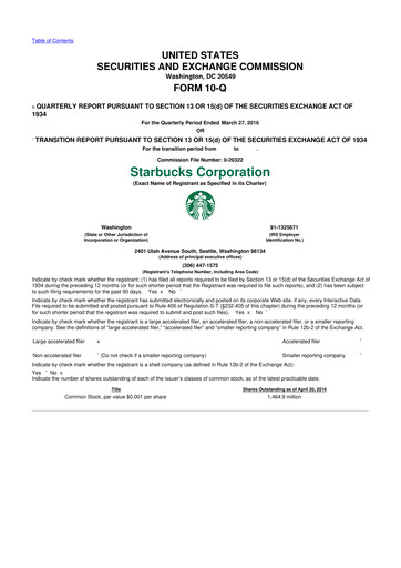 Thumbnail Starbucks 10-Q Quarterly Report FY2016 