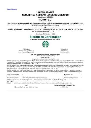 Thumbnail Starbucks 10-Q Quarterly Report FY2017 