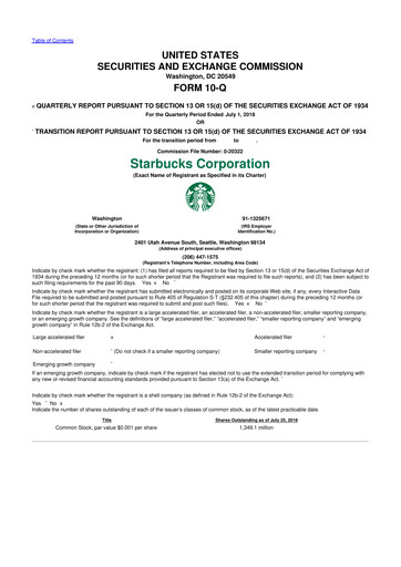 Thumbnail Starbucks 10-Q Quarterly Report FY2018 
