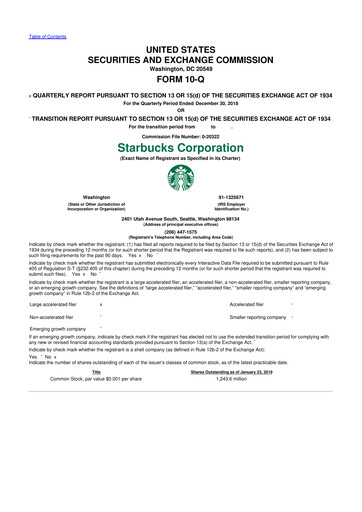 Thumbnail Starbucks 10-Q Quarterly Report FY2019 