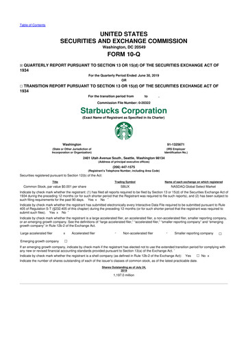 Thumbnail Starbucks 10-Q Quarterly Report FY2019 