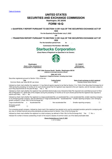 Thumbnail Starbucks 10-Q Quarterly Report FY2022 