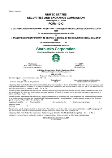 Thumbnail Starbucks 10-Q Quarterly Report FY2024 