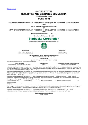 Thumbnail Starbucks 10-Q Quarterly Report FY2025 