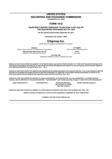 Thumbnail Citigroup 10-Q Quarterly Report FY2016 