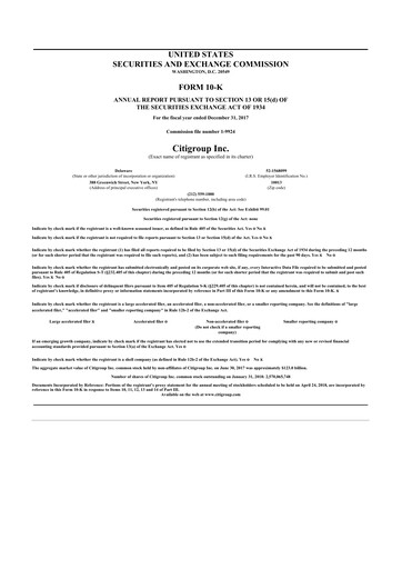 Thumbnail Citigroup 10-K Annual Report 2017