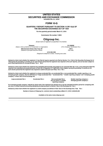 Thumbnail Citigroup 10-Q Quarterly Report FY2018 