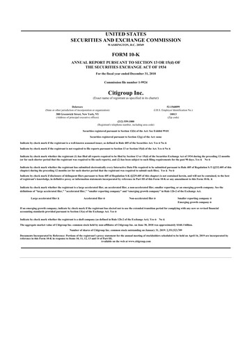 Thumbnail Citigroup 10-K Annual Report 2018