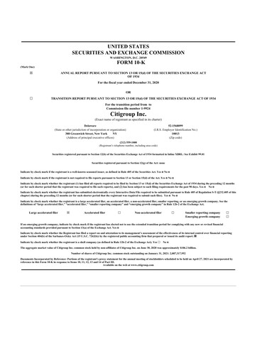 Thumbnail Citigroup 10-K Annual Report 2020