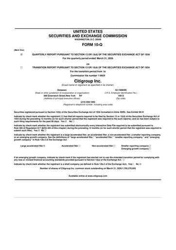 Thumbnail Citigroup 10-Q Quarterly Report FY2026 