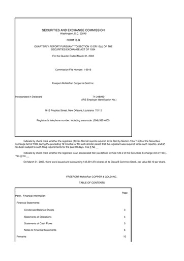 Thumbnail Freeport-McMoRan 10-Q Quarterly Report FY 