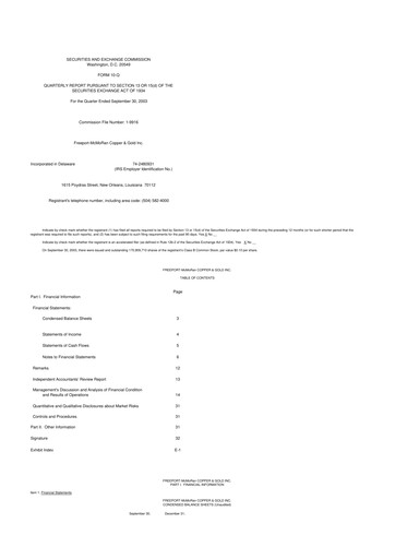 Thumbnail Freeport-McMoRan 10-Q Quarterly Report FY 
