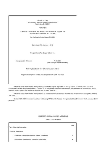 Thumbnail Freeport-McMoRan 10-Q Quarterly Report FY 