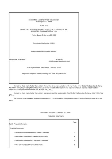 Thumbnail Freeport-McMoRan 10-Q Quarterly Report FY 