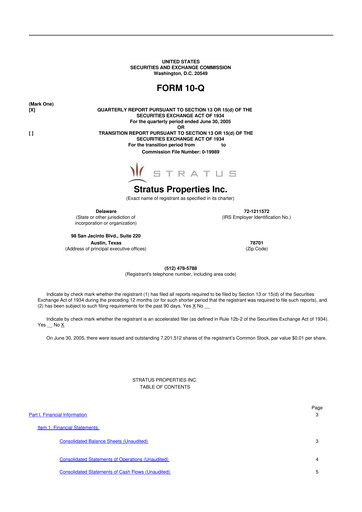 Miniature Stratus Properties 10-Q Rapport trimestriel  