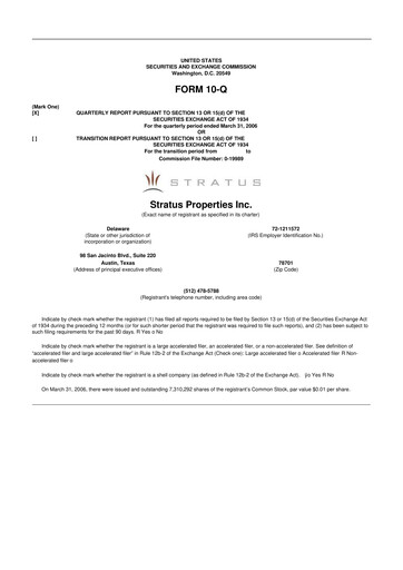Miniature Stratus Properties 10-Q Rapport trimestriel  