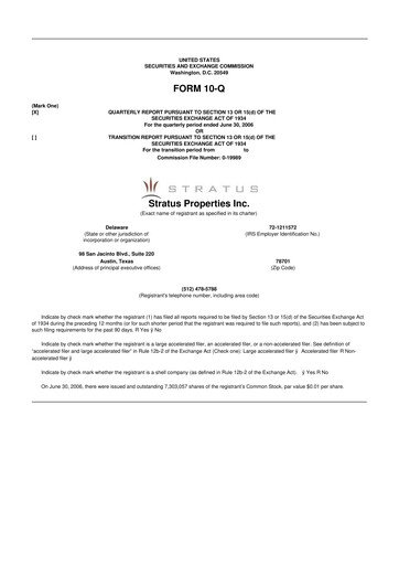 Miniature Stratus Properties 10-Q Rapport trimestriel  