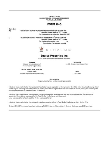 Miniature Stratus Properties 10-Q Rapport trimestriel  