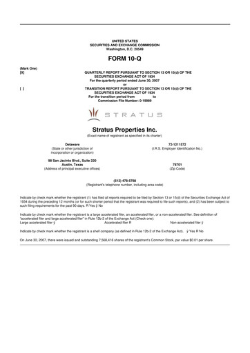Miniature Stratus Properties 10-Q Rapport trimestriel  