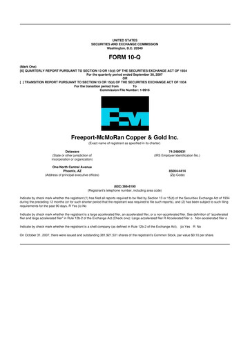 Thumbnail Freeport-McMoRan 10-Q Quarterly Report FY 
