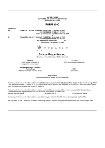 Miniature Stratus Properties 10-Q Rapport trimestriel  
