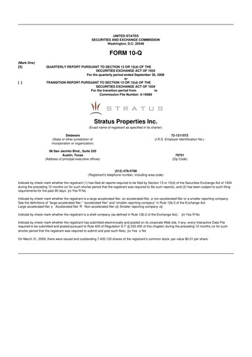 Miniature Stratus Properties 10-Q Rapport trimestriel  