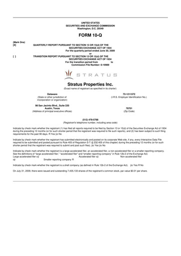 Miniature Stratus Properties 10-Q Rapport trimestriel  