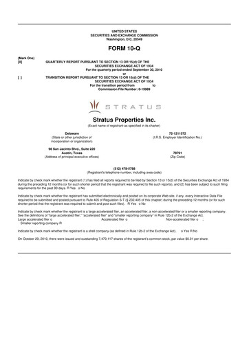 Miniature Stratus Properties 10-Q Rapport trimestriel  