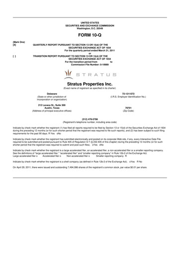 Miniature Stratus Properties 10-Q Rapport trimestriel  