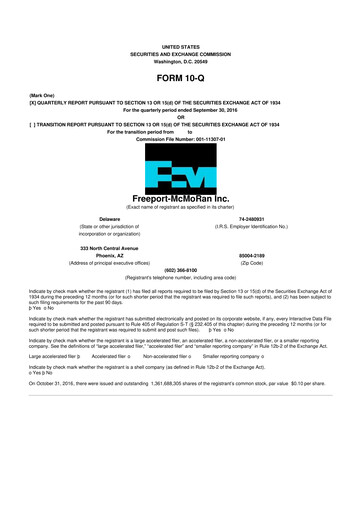 Thumbnail Freeport-McMoRan 10-Q Quarterly Report FY2016 