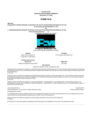 Thumbnail Freeport-McMoRan 10-Q Quarterly Report FY2017 
