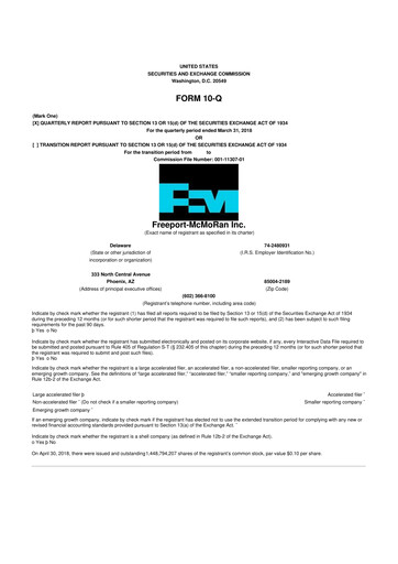 Thumbnail Freeport-McMoRan 10-Q Quarterly Report FY2018 