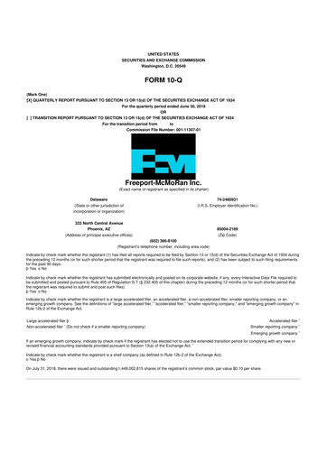 Thumbnail Freeport-McMoRan 10-Q Quarterly Report FY2018 