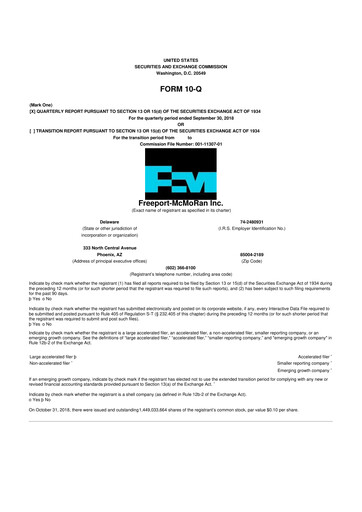Thumbnail Freeport-McMoRan 10-Q Quarterly Report FY2018 