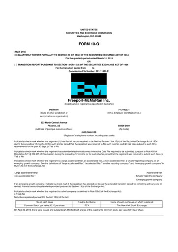 Thumbnail Freeport-McMoRan 10-Q Quarterly Report FY2019 