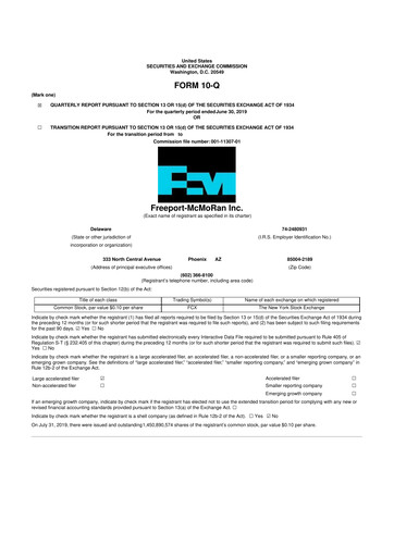Thumbnail Freeport-McMoRan 10-Q Quarterly Report FY2019 