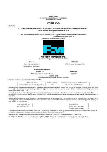 Thumbnail Freeport-McMoRan 10-Q Quarterly Report FY2019 