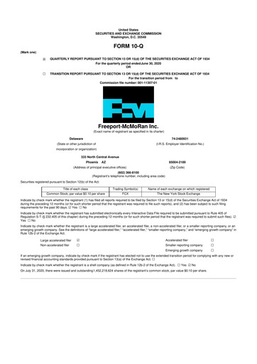 Thumbnail Freeport-McMoRan 10-Q Quarterly Report FY2020 