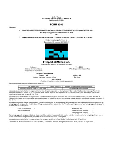 Thumbnail Freeport-McMoRan 10-Q Quarterly Report FY2023 