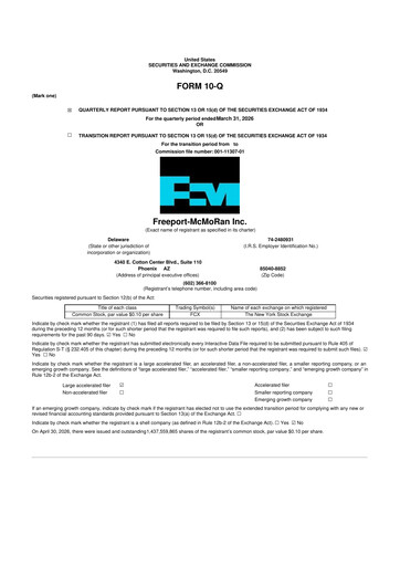Thumbnail Freeport-McMoRan 10-Q Quarterly Report FY 
