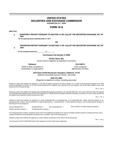 Thumbnail Tetra Tech
 10-Q Quarterly Report FY2018 