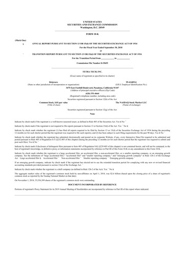 Thumbnail Tetra Tech
 10-K Annual Report 2018