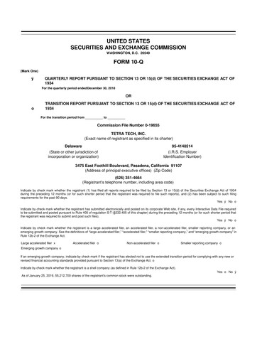 Thumbnail Tetra Tech
 10-Q Quarterly Report FY2019 