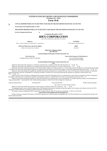 Thumbnail IDEX 10-K Annual Report 2014