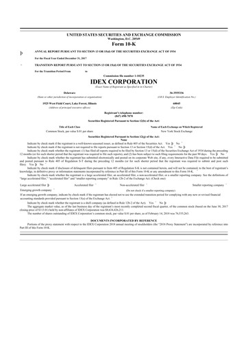 Thumbnail IDEX 10-K Annual Report 2017