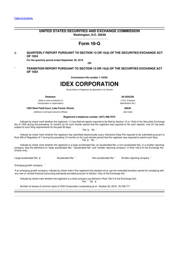 Vorschaubild IDEX 10-Q Quartalsbericht 2018 