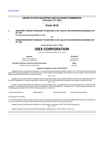 Vorschaubild IDEX 10-Q Quartalsbericht 2019 
