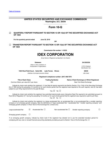 Vorschaubild IDEX 10-Q Quartalsbericht 2019 